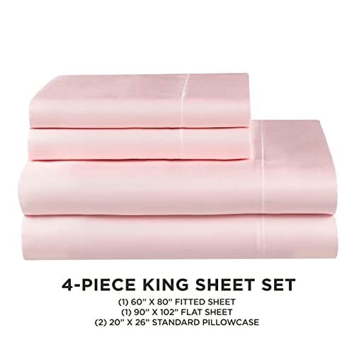 Juicy Couture King Size Silk Satin Bed Sheet Set, Deep Pocket Silky King Sheet Set with 1 Fitted Sheet, 1 Flat Sheet and 2 Pillow Case, Wrinkle Resistant and Anti Pilling Bed Sheets - Pink Juicy Couture