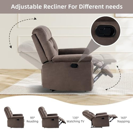 EBELLO Manual Recliner Chair for Adults with Soft Padded Headrest and Backrest, Overstuffed Single Recliner Sofa Chair for Living Room, Dark Brown EBELLO
