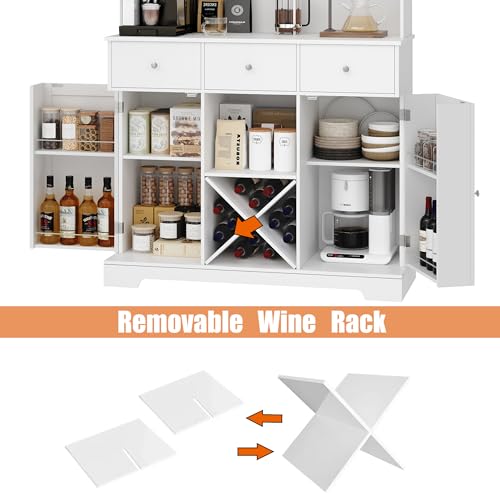 HOSTACK 68" Tall Kitchen Pantry Storage Cabinet, Modern Kitchen Hutch with Microwave Stand, Food Pantry Cabinet with Countertop & Shelves, Buffet Bar Cabinet with Wine Rack for Dining Room, W - WoodArtSupply