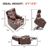 Eiayeebil Triple Motor Power Lift Recliner Chair with Adjustable Lumbar Support, Lay Flat Recliner for Elderly, Breathable Brown Leather Recliner, Lift Chair Massage & Heating, USB Ports, Cup Holders Eiayeebil