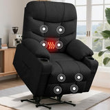 Korser Power Recliner Chair with Massage and Heating, Electric Recliner Chair for Elderly and Adults, Power Lift Recliner with Remote Control and Cup Holders for Living Room, Linen Fabric, Black