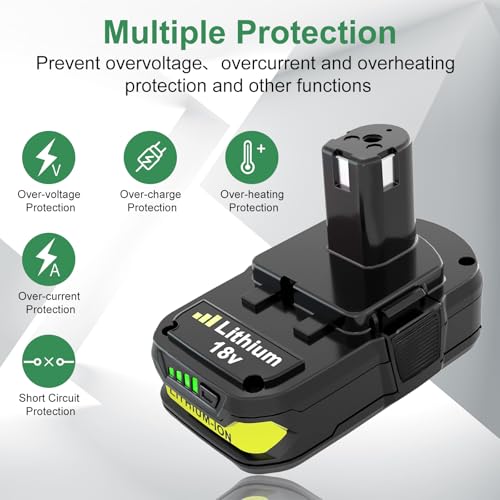 P108 3000mAh Lithium Battery Replacement for Ryobi 18V Battery Compatible with Ryobi 18 Volt Drill Battery P102 P103 P104 P105 P107 P109 P122 Cordless Power Tools(Single Battery) - WoodArtSupply