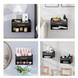 Bamboo Floating Nightstand with Storage Drawer and Modern Open Shelf Cubby，Bedroom, Living Room, Kitchen, Tool Room for use. (Black, Assembly) Dexgva