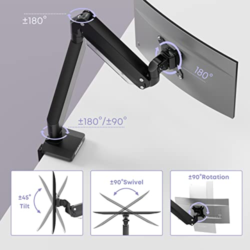Heavy Duty Monitor Arm for Ultrawide Screens up to 49 inch and 39.6lbs, Premium Aluminum Single Desk Mount Stand with Gas Spring, VESA 75x75/100x100 IMtKotW