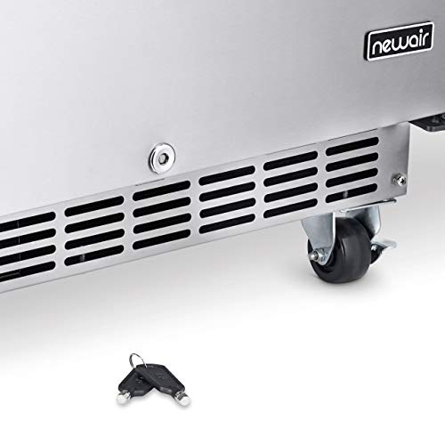 NewAir 24" Built-in 160 Can Outdoor Beverage Fridge in Weatherproof Stainless Steel with Auto-Closing Door and Easy Glide Casters. New Air Mini Fridge, Built-In or Freestanding Outdoor Fridge NewAir