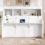 MERITLINE Twin Horizontal Murphy Bed with Desk and Storage Shelves,Solid Wood Folding Hideaway Farmhouse Murphy Wall Bed Cabinet with Storage Cabinet for Adults Teens (White,Twin) MERITLINE