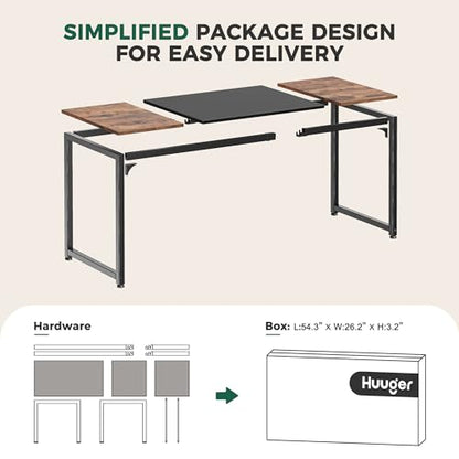 Huuger Computer Desk, 70 Inch Office Desk, Gaming Desk with Storage, Writing Desk Work Desk for Home Office, Study, Long Simple Desk, Large Legroom, Metal Frame, Rustic Brown and Black - WoodArtSupply