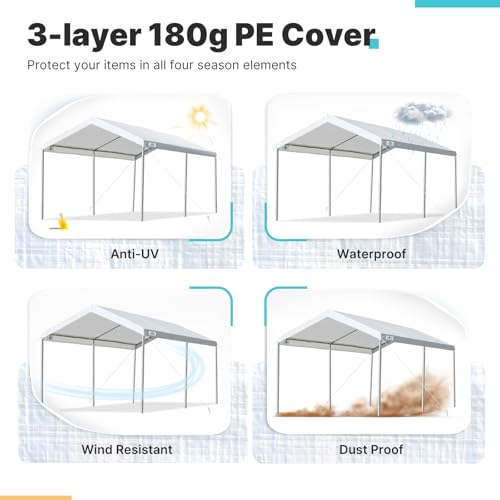 ADVANCE OUTDOOR 10x15 ft Heavy Duty Carport Potable Car Canopy Garage Party Tent Boat Shelter, Adjustable Height from 9.5 ft to 11 ft, White ADVANCE OUTDOOR