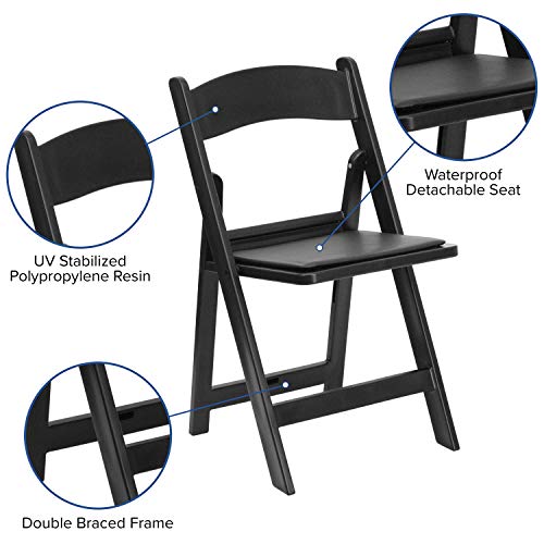 Flash Furniture Hercules Series Folding Chair - Black Resin - 4 Pack 800LB Weight Capacity Comfortable Event Chair - Light Weight Folding Chair, 4-LE-L-1-BLACK-GG - WoodArtSupply