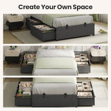 BTHFST Twin Size Bed Frame with 2 Large Storage Drawers, Metal Platform Twin Bed for Kids, Heavy Duty Steel Slats, No Box Spring Needed, Easy Assembly, Dark Grey & Black BTHFST