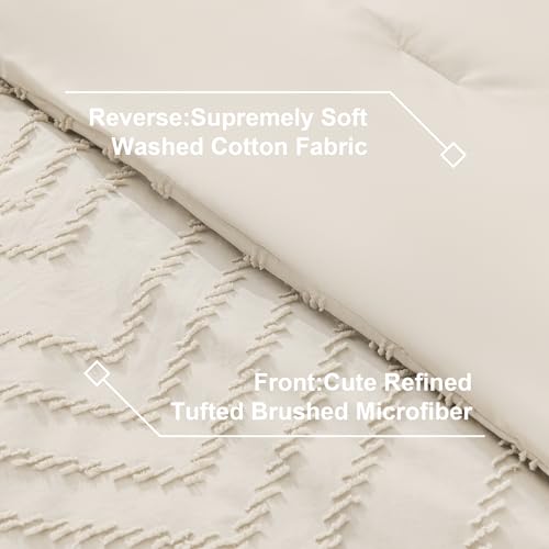 Litanika Full Size Comforter Set with Sheets Beige - 7 Pieces Bed in a Bag Full Boho Tufted Complete Bedding Sets with Comforter, Sheets, Pillowcases & Shams Litanika