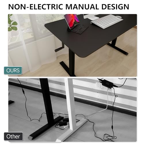 Whole Piece Manual Standing Desk Adjustable Height with Lockable Casters- Hand Crank Stand up Desk with Wheels, Mobile Sit to Stand Workstation with Handle iWkstation