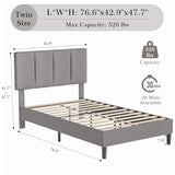 VECELO Twin Size Bed Frame with Upholstered Headboard, Heavy-Duty Bedframe with Wooden Slats & Steel Framework, Easy Assembly, Dark Grey VECELO