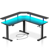 Rolanstar Standing Desk L Shaped with LED Light and Power Outlet, Electric Height Adjustable Computer Office Desk Sit Stand Up with Monitor Stand, Black Rolanstar