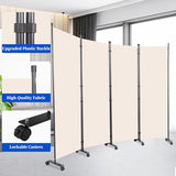 Room Divider 6FT Room Partition with Lockable Wheels, (Thicked Metal Base) Room Dividers, Freestanding Indoor Folding Privacy Screens, Portable Fabric Wall Divider for (Beige, 88"- 4 Panel) JVVMNJLK