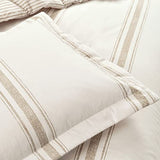 Lush Decor Farmhouse Stripe Reversible Cotton Duvet Cover Queen Size 3 Piece Set Full/Queen Neutral - Farmhouse Bedding Set - Striped Duvet Cover Lush Decor