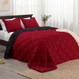 Basic Beyond Queen Comforter Set, Red and Black Comforter Set Queen Size, Reversible Bed Comforter Queen Bed Set for All Seasons, 1 Comforter (88"x92") and 2 Pillow Shams (20"x26"+2") Basic Beyond