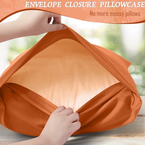 vveiiye Full Fitted Sheet with 2 Pillowcase Soft Microfiber Sheet Set 16" Deep Pocket Bed Sheets, Wrinkle Free and Easy Care Bottom Sheet for Full Size Bed, Burnt Orange vveiiye
