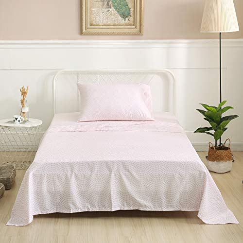 Vonty Kids Bed Sheets Twin Pink Heart Printed Sheets for Girls, Soft Lightweight Microfiber Easy Wash Bedding Set (1 Fitted Sheet + 1 Flat Sheet + 1 Pillowcase) Vonty