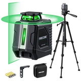 Firecore 360° Laser Level with Tripod, 100Ft Self Leveling Laser Level Green Cross Line Laser Leveler Tool for Picture Hanging Wall Tile Floor Construction, 60" Compact Tripod & Carry Pouch Included Firecore