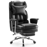 Sweetcrispy Executive Home Office Desk Chair - Ergonomic Big Tall High Back with Footrest & Lumbar Support, Reclining Height Adjustable, Comfy PU Leather Computer Gaming with Swivel Wheels, Black Sweetcrispy