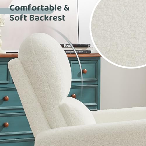AEMEIOS Swivel Rocker Recliner, Oversized Boucle Glider Recliner Nursery, Manual Swivel Rocking Reclining Chairs with Removable Cushion and Lumbar Support for Nursery Living Room Bedroom, Teddy White