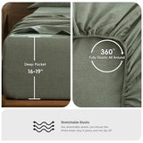 MooMee Bedding Sheet Set 100% Washed Cotton Linen Like Textured Breathable Durable Soft Comfy (Heathered Green, King) MooMee