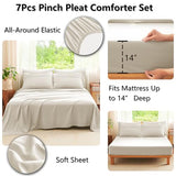 CozyLux Queen Comforter Set Beige, 7 Pieces Soft Pinch Pleat Bed in a Bag Queen Comforter Set with Sheets, Boho Bed Set with Down Alternative Comforter, Sheets, Pillowcases & Shams CozyLux