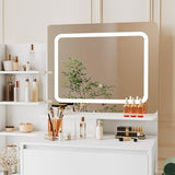 Loumernhant Vanity Set with Mirror and Adjustable Lights, Makeup Vanity Table with Built-in Charging Station, Vanity Desk with 4 Drawers, 4 Shelves, Vanity Bench for Bedroom-White Loumernhant