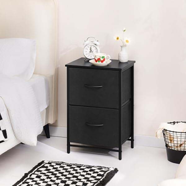 Yoobure Fabric Nightstand Set of 2 - Small Wood Bedside Tables with Storage Drawers for Bedrooms and Dorms