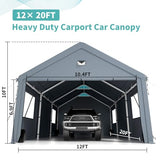 Carports 12X20 Heavy Duty，Car Ports with 180G Removable Side Walls, Carport Canopy, Portable Car Port Garage, Car Shelter All Weather, Grey Sannwsg
