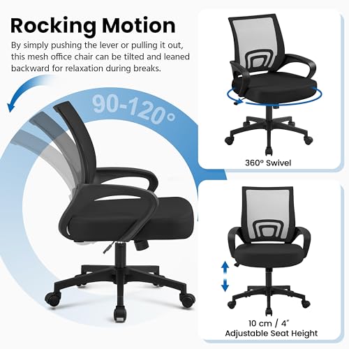 Yaheetech Mid-Back Mesh Office Chair Adjustable Ergonomic Computer Task Chair Swivel Rolling with Lumbar Support Armrest for Home Office Work Study, Black Yaheetech
