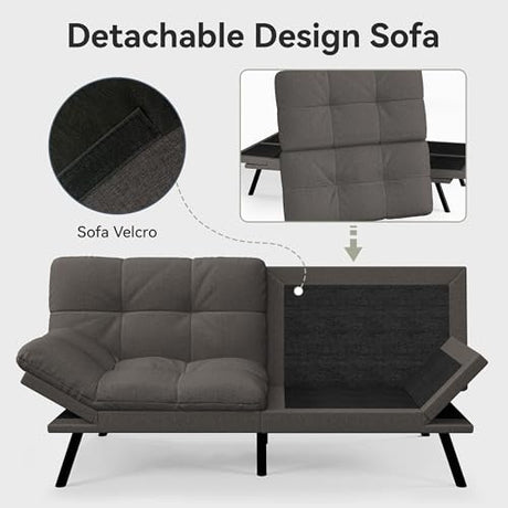 AMICLIBER Convertible Futon Sofa Bed,Grey Linen Modern Futon Couch,Memory Foam Loveseat Sleeper Recliner,Detachable Cushion,Adjustable Backrest & Armrest,Couch for Living Room,Office,Apartment AMICLIBER