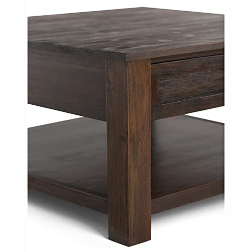 SIMPLIHOME Monroe SOLID ACACIA WOOD 38 Inch Wide Square Rustic Coffee Table in Distressed Charcoal Brown, For the Living Room and Family Room - WoodArtSupply