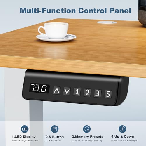 DUMOS 40 Inch Electric Standing Desk Height Adjustable, Sit to Stand Up Computer Workstations Work PC Table Home Office Study Writing Gaming Desks with Memory Presets for Walking Pad, Bedroom, Oak DUMOS