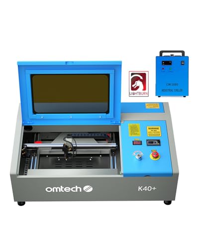 OMTech 40W CO2 Laser Engraver with LightBurn & Water Chiller, 8"x12" Desktop K40+ Laser Engraving Machine for Home Use, Laser Cutter with Adjustable Laser Head Air Assist Water Pump for Wood Glass OMTech