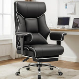 COMHOMA Big and Tall Office Chair 400lbs High Back Gaming Chair with Ergonomic Lumbar Support & Pocket Spring Cushion for Lower Back Pain Relief, Leather Executive Chair with Foot Rest, White/Black COMHOMA