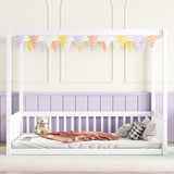 SOFTSEA Grey Full Size Canopy Bed Frame with Guardrails - Low Floor Design, Easy Assembly, No Box Spring Needed SOFTSEA