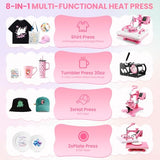 Whubefy Upgraded Heat Press Machine 12x15, 8 in 1 Clamshell Heat Press Combo w/DTF, Sublimation Paper, Tumbler Heat Press 11-20oz, Vinly/HTV/Sublimation/Heat Transfer/Shirt Heat Press Machine Whubefy