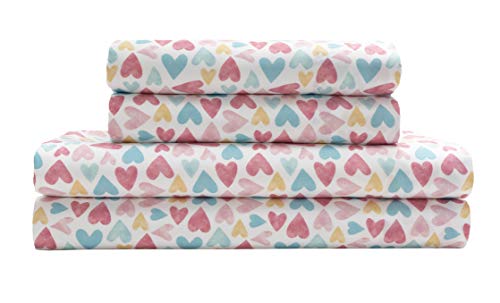 MALLARY BY MATTHEW Kids Super Soft-Soft 100% Microfiber Print Sheet, Watercolor Hearts Print, Queen MALLARY BY MATTHEW