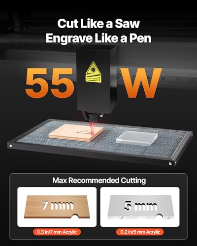 VEVOR 55W CO2 Laser Engraver, 20 x 12 in, Desktop CO2 Laser Engraver and Cutter Machine with 16MP Camera, Water Pump, Rotary Axis, Compatible with LightBurn CorelDRAW RDWorks, for Wood Acrylic Glass VEVOR