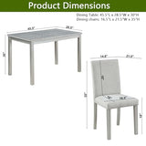 KEIKI 5-Piece Standard Height Dining Table Set with Rectangular Table and 4 Upholstered Chair, for 4 Person, Crystal Decoration Wooden Table Set, Easy Assembly, for Kitchen, Dining Room, Silver Grey KEIKI