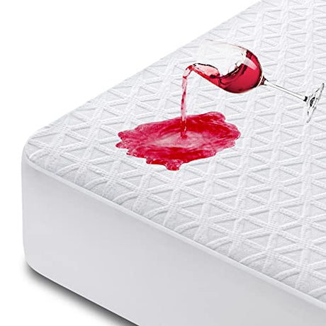 Premium Waterproof Mattress Protector Queen Size, Breathable Bed Cover 3D Air Fabric Cooling Mattress Pad Cover Smooth Soft Noiseless Washable, 8''-21'' Deep Pocket (White) GOPOONY