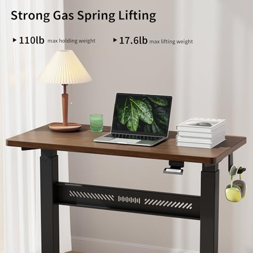 WALKINGDESK Mobile Walking Pad Desk with Wheels, Pneumatic Small Rolling Standing Desk Riser Height Adjustable (28-43.7") for Treadmill, Portable Computer Table for Home Office, Black Walnut WALKINGDESK