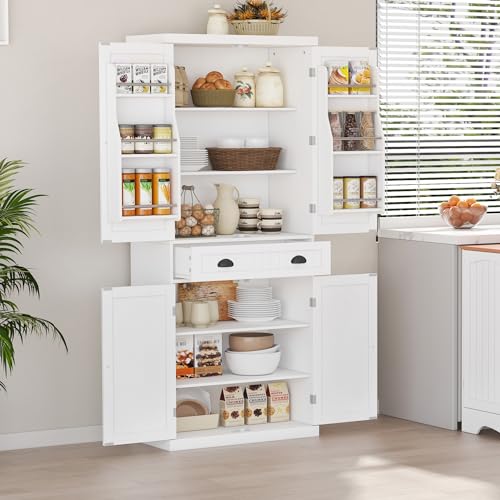 Function Home Tall Storage Cabinet, 64" Narrow Bathroom Cabinets, Freestanding Kitchen Pantry with Door Storage Shelves, Wooden Slim Floor Cabinets for Kitchen Dining Living Room, White - WoodArtSupply