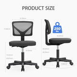 NEWBULIG Home Office Desk Chair, Armless Ergonomic Swivel Computer Chair with Wheels, Adjustable Height and Low-Back Mesh Design, Rolling Chair with Lumbar Support and Comfortable Seat, Black NEWBULIG