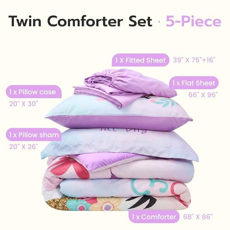 Joiedomi Kid Twin Comforter Set 5 Piece Unicorn Bedding Set for Boys Girls Super Soft Microfiber Bed in a Bag with Comforter Sheets Pillowcase Sham Joiedomi
