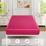 VACVELT Cot Fitted Sheet, 31 x 75 Inch Hot Pink Cot Sheets, Ultra Soft and Breathable Satin Bed Cover Snug Fit for Narrow Twin/RV Bunk/Camper Bunk/Guest Beds/Trifold Mattress VACVELT