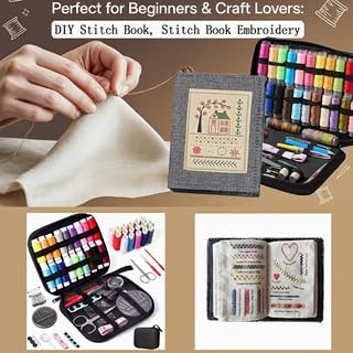 Embroidery Stitch Book Kit for Adults & DIY Craft Lovers,Portable Embroidery Kit for Beginners Enthusiasts,Includes Guide to 106 Patterns with Tools & Tutorials and 86-Piece Sewing Tool Kit(1 Set)