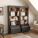 LITTLE TREE 72" Tall Black Bookcase, 5-Tier Office Bookself with File Cabinet Drawers,Modern Floor Standing Storage Filing Cabinet Book Shelf for Living Room,Bedroom LITTLE TREE